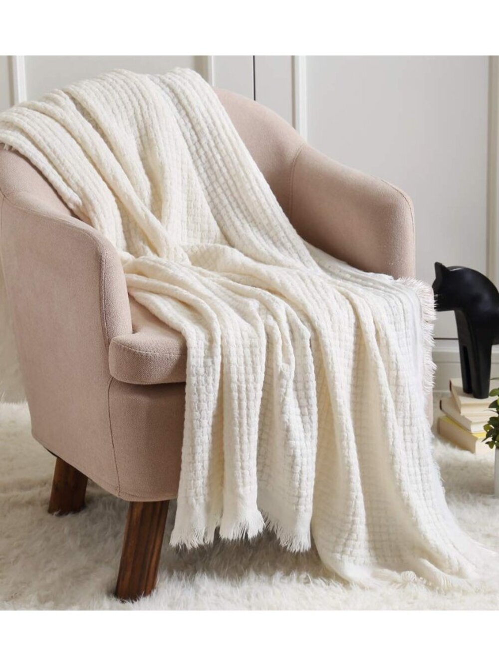Farmhouse Boho Knitted Throw Blanket for Couch Sofa Chair Bed Home Decoration